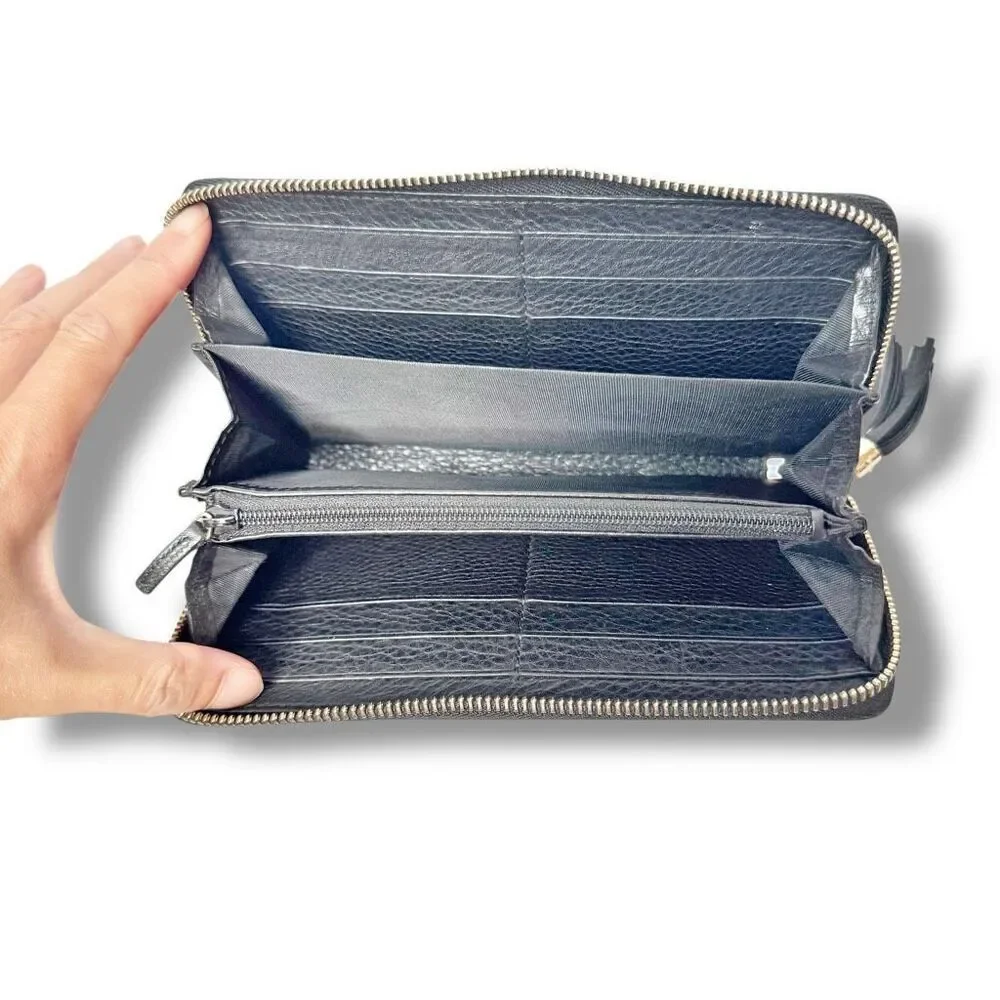 Gucci Soho Interlocking G Tassel Calfskin Leather Zip Around Long Wallet Black - Picture 6 of 8